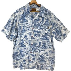 Bullhead Hawaiian Print‎ Camp Shirt Men Large Blue Short Sleeve Button Front